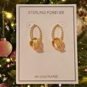 Gold Sterling Forever Rope Braided Twist Drop Elegant Gold Hoop Earrings NWT
